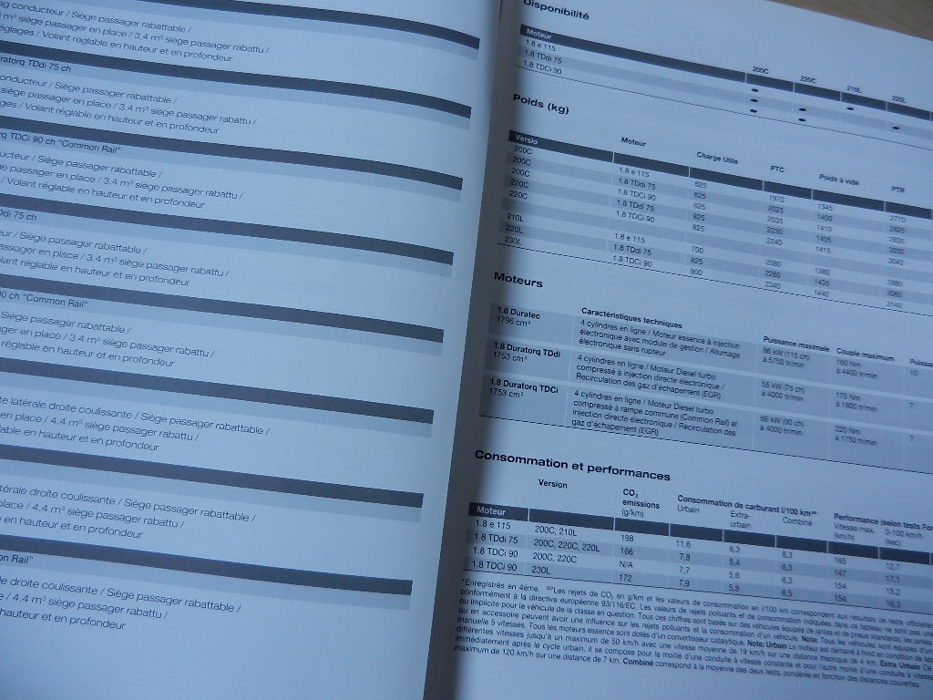 Catalogue Ford Transit Connect Caractéristiques Techniques 2003 – Image 2