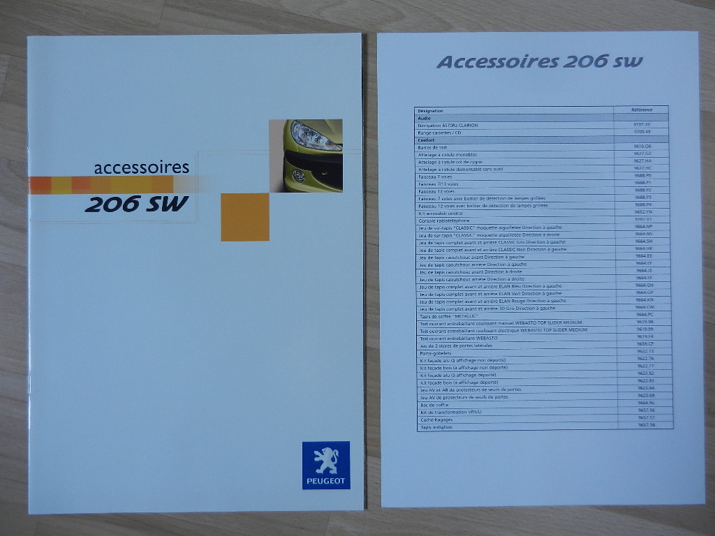 Catalogue Peugeot 206 SW Accessoires 2002