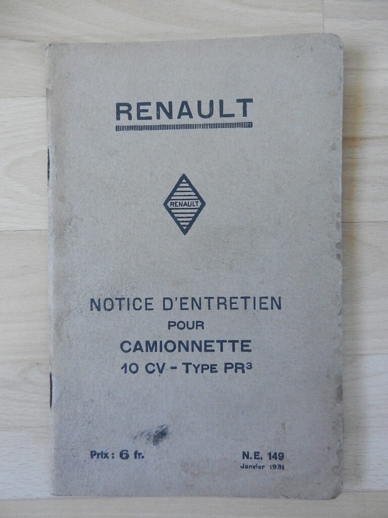 Notice d'utilisation Renault Camionnette 10cv type PR3 1931