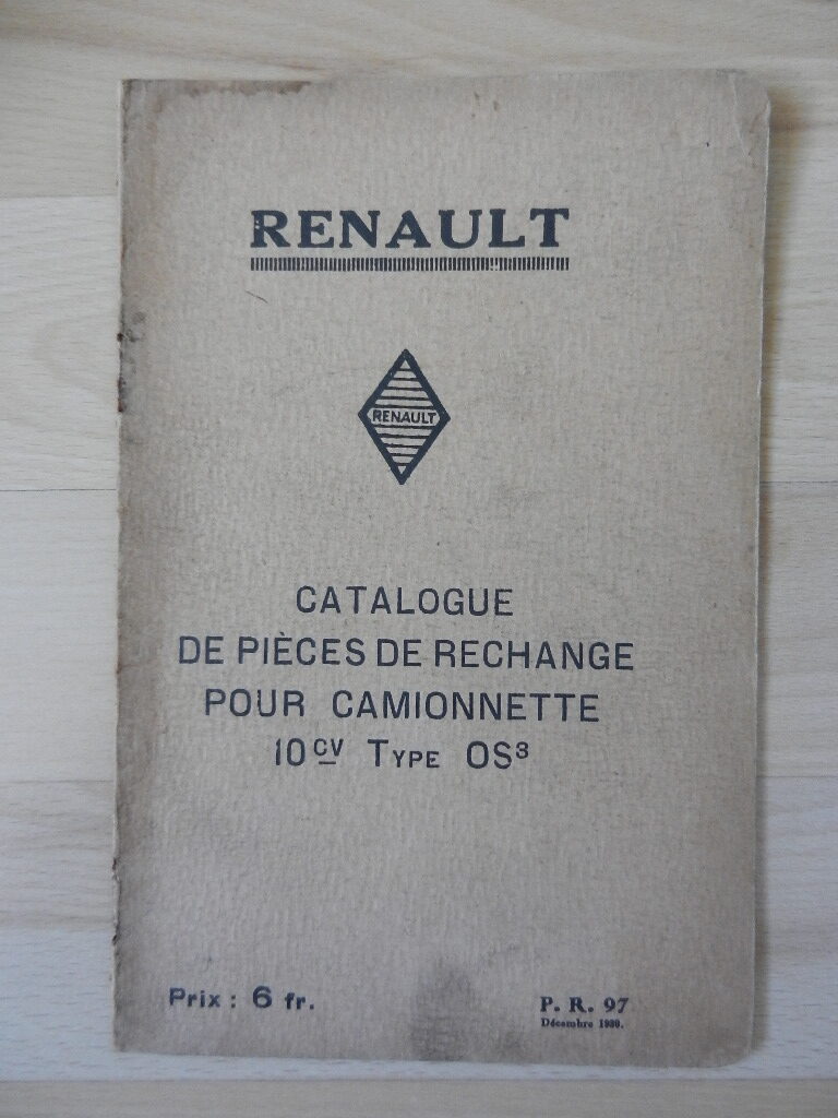 Notice / Catalogue de pièces de rechange pour camionnette Renault 10cv type OS3
