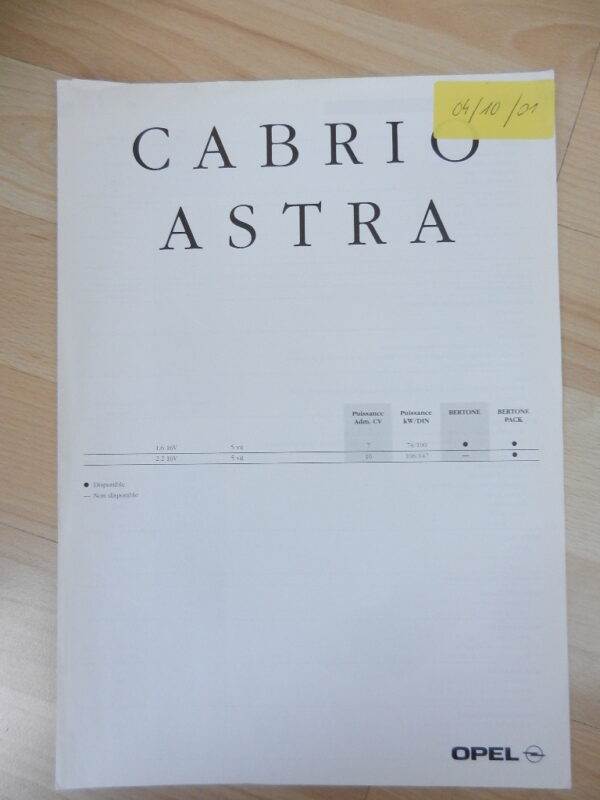 Catalogue Opel Astra Cabrio 2001