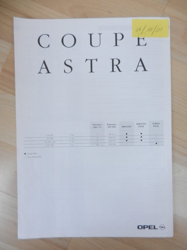 Catalogue Opel Astra Coupé 2001