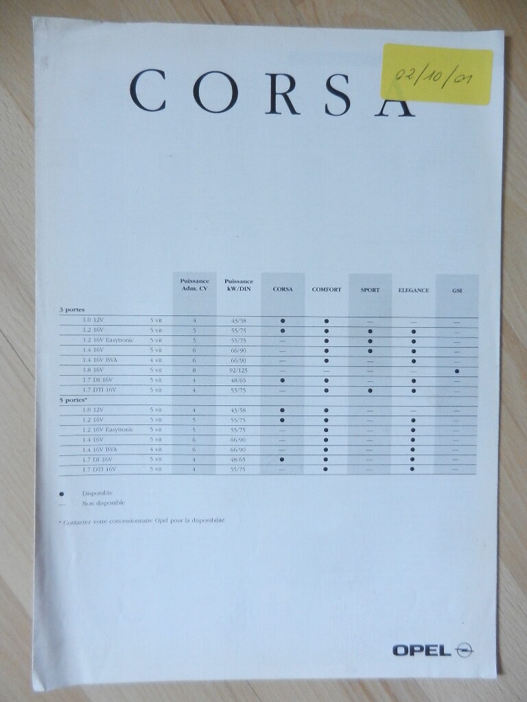 Catalogue Opel Corsa C 2001