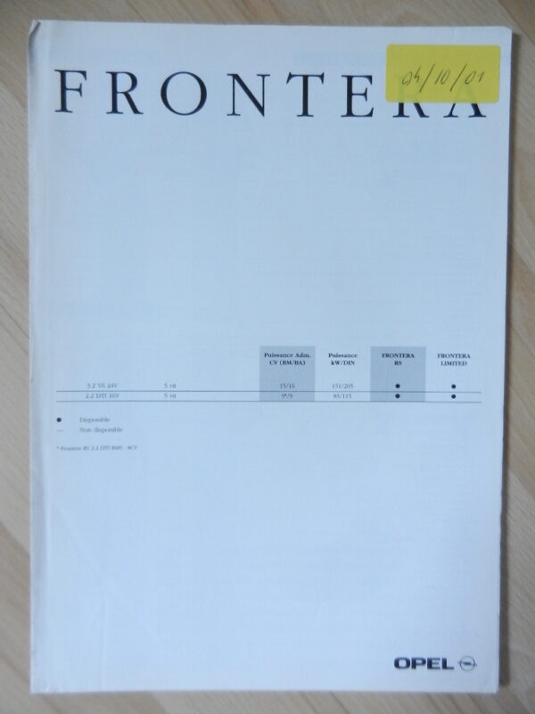 Catalogue Opel Frontera 2001