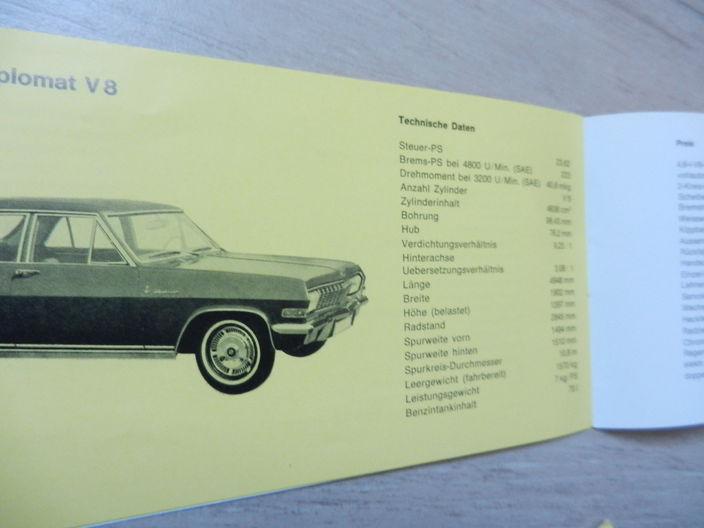 Catalogue Opel Kapitän Admiral Diplomat V8 Tarif 1964 Suisses – Image 2