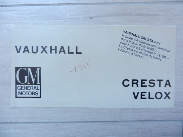 Catalogue Vauxhall Cresta Velox 1966 Suisses