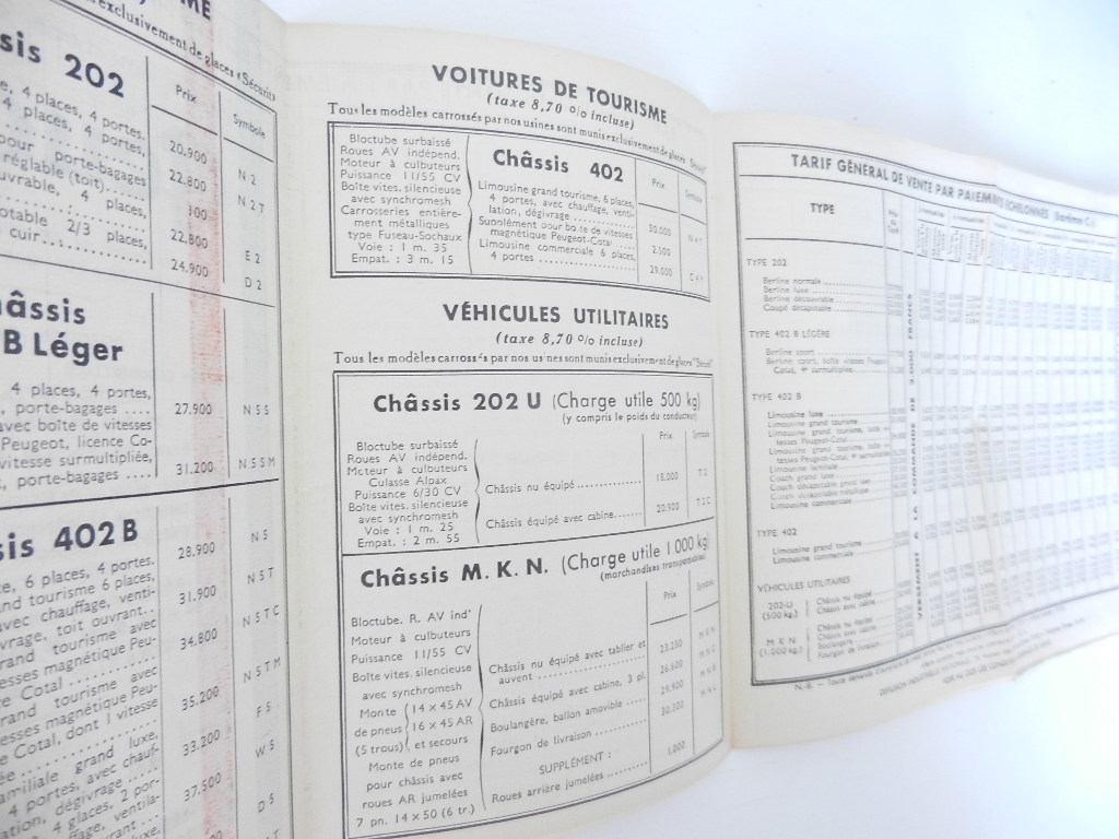 Catalogue Peugeot Tarif au 10 Octobre 1938 – Image 2