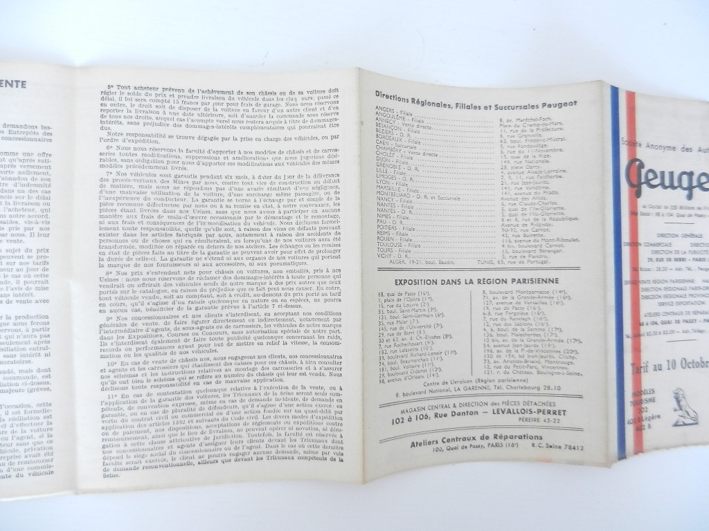 Catalogue Peugeot Tarif au 10 Octobre 1938 – Image 3