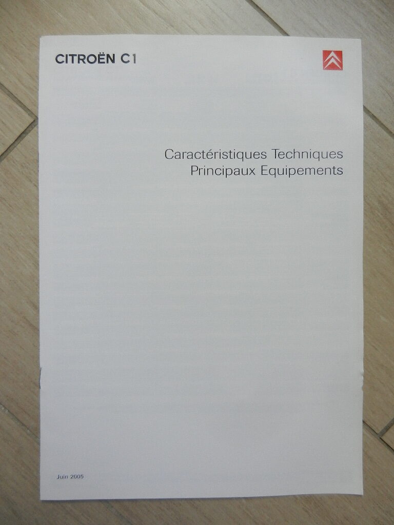 Catalogue Citroën C1 caractéristiques Techniques Principaux Equipements 2005