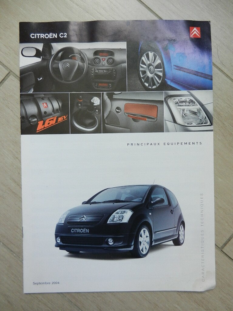 Catalogue Citroën C2 caractéristiques techniques et principaux équipements 2004