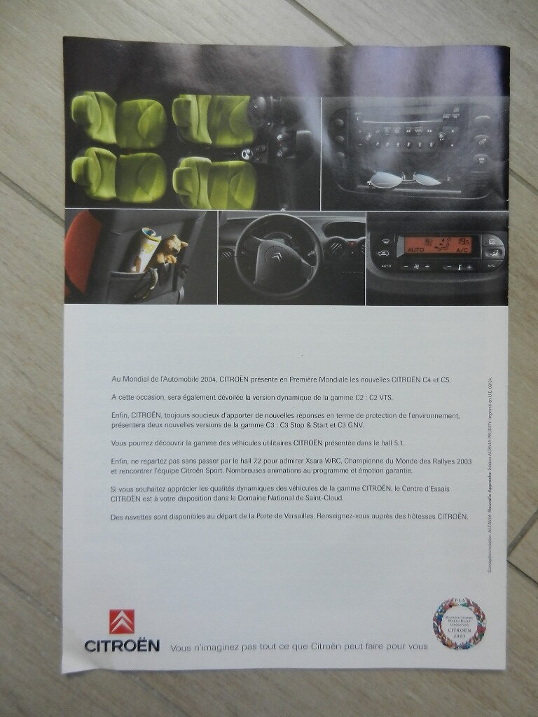 Catalogue Citroën C2 caractéristiques techniques et principaux équipements 2004 – Image 3