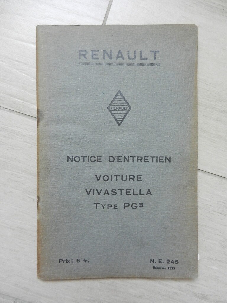 Notice d'utilisation / entretien Renault Vivastella type PG3 1933
