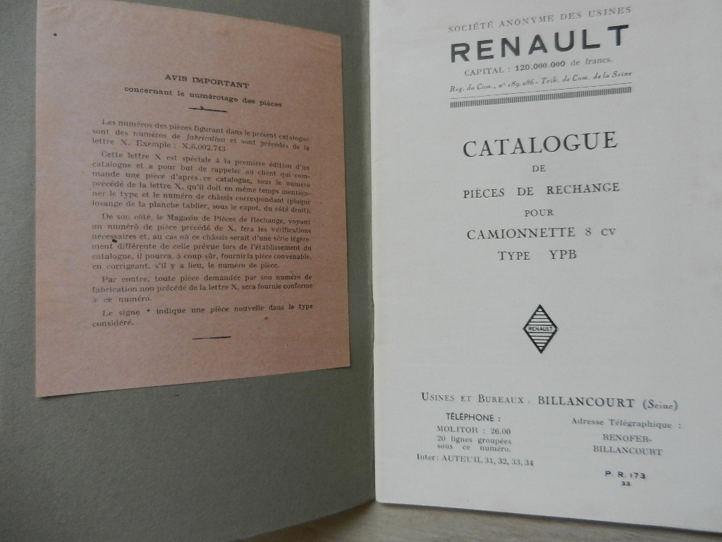 Catalogue de pièces de rechanges Renault Camionnette 8 cv Type YPB 1933 – Image 2