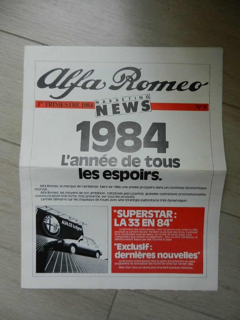 Catalogue Alfa Roméo Marketing NEWS N°9 1984