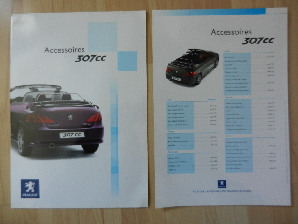 Catalogue Peugeot 307 CC accessoires 2003